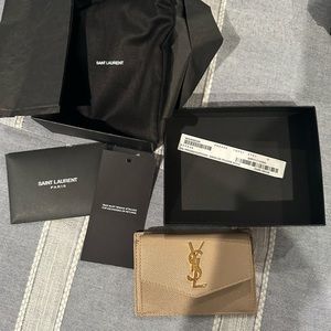 YSL Uptown Card Case Dark Beige